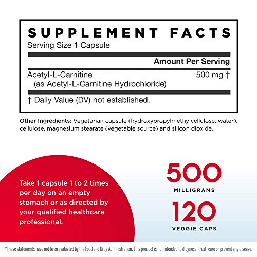Jarrow Formulas Acetyl L-Carnitine 500 mg - 120 Veggie Caps - Antioxidant Protection for the Brain - Supports Energy Production & Metabolism - Heart & Cardiovascular Health - Up to 120 Servings