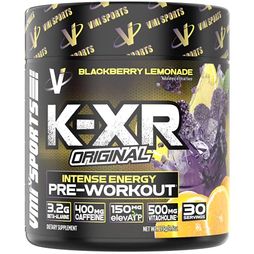 VMI Sports | K-XR Pre-Workout Energy Powder | Intense Energy Pre-Workout Drink for Men and Women | Creatine-Free | Enhanced Focus and Endurance | Pre-Workout Powder (BlackBerry Lemonade, 30 Servings)