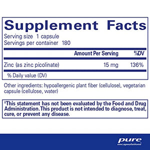 Pure Encapsulations Zinc 15 mg | Zinc Picolinate Supplement for Immune System Support, Growth and Development, Wound Healing, Prostate, and Reproductive Health* | 180 Capsules