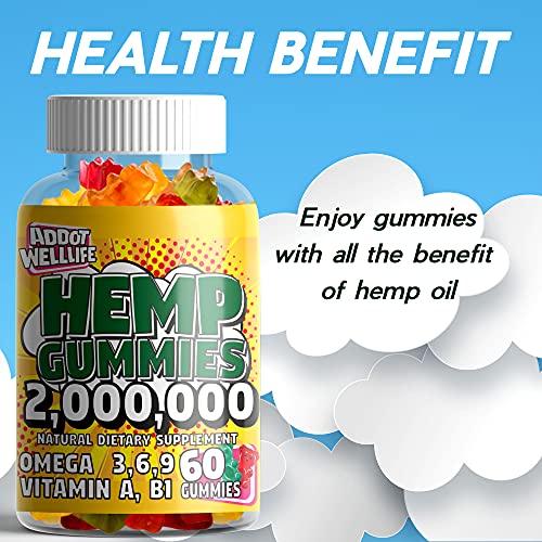 Hemp Gummies 20X - Natural High Potency Vitamin Gummies by ADDOT WellLife - Vegan Hemp Oil Infused Gummy - (2 Bottles 120 Gummies, Original 20X)