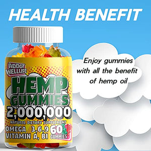 Hemp Gummies 20X - Natural High Potency Vitamin Gummies by ADDOT WellLife - Vegan Hemp Oil Infused Gummy - (2 Bottles 120 Gummies, Original 20X)