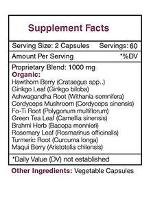 Youth Secret 120 Capsules, 1000 mg, Hawthorn, Ginkgo, Ashwagandha, Cordyceps, Fo-Ti Root, Green Tea, Brahmi, Rosemary, Turmeric, Maqui Berry. Overall Health/Wellness (120 Capsules)