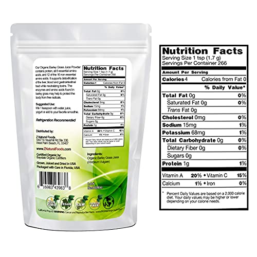 Organic Barley Grass Juice Powder - 1 lb - Amazing Green Superfood Perfect For Smoothies, Drinks, Recipes - Rich In Vitamins, Minerals, Antioxidants - Raw, Vegan, Non GMO