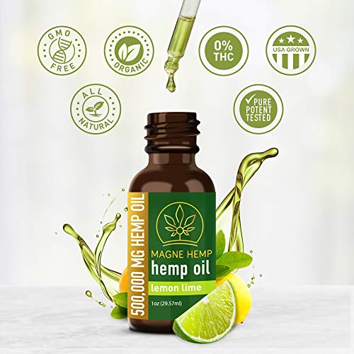 MAGNEHEMP - 500,000MG Lemon Lime Flavored Hemp Oil Extract for Pain & Stress, Hemp Oil Drops for Better Sleep