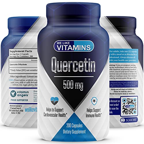Quercetin 500mg Natural Antihistamine - Quercetin Supplement Helps Support Cardiovascular, Immune, and Cellular Function (200)