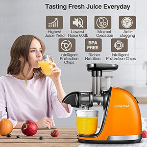 amzchef Cold Press Juicer, Slow Masticating Juicer Machines with Reverse Function Anti-Clogging, Quiet Motor Slow Juicer Extractor with Brush, Fruit Juicer with Plastic Wrench, for High Nutrient Fruit & Vegetable Juice