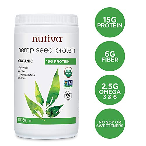 Nutiva Organic Cold-Pressed Raw Hemp Seed Protein Powder, Peak Protein, 16 Ounce, USDA Organic, Non-GMO, Whole 30 Approved, Vegan, Gluten-Free & Keto, Plant Protein with Essential Amino Acids