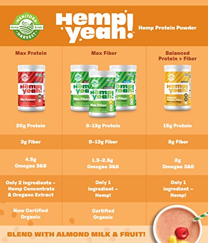 Manitoba Harvest Hemp Yeah! Organic Max Protein Powder, Unsweetened, 16oz; with 20g protein and 4.5g Omegas 3&6 per Serving, Keto-Friendly, Preservative Free, Non-GMO