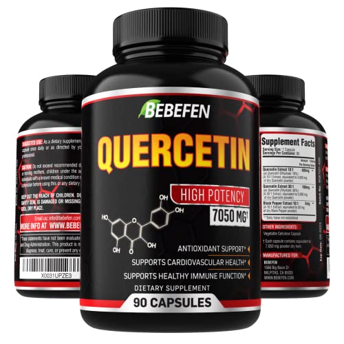 Quercetin Capsules - 7050mg Formula Pills with Black Pepper Extract - 90 Capsules Quercetin Pills for Supports Immune Health & Cardiovascular Health - 3 Month Supply