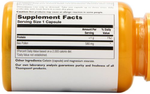 Thompson Bee Pollen , 580 Mg, 100 Capsules, (Pack of 2)