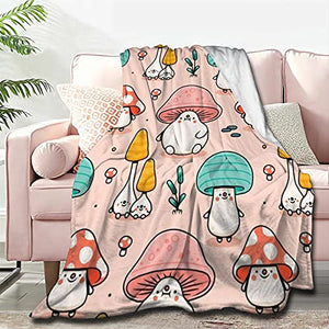 Atthadassi Cute Mushroom Head Soft Blanket All Season Throw Blanket Fleece Blankets Bed Sofa 60"x50"