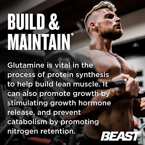 Beast Sports Nutrition Glutamine, Unflavored - 10.58 oz - Build & Maintain Muscle, Increase Endurance - Promotes Recovery & Growth - 60 Servings