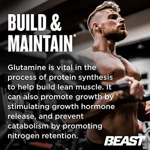 Beast Sports Nutrition Glutamine, Unflavored - 10.58 oz - Build & Maintain Muscle, Increase Endurance - Promotes Recovery & Growth - 60 Servings