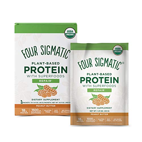 Four Sigmatic Peanut Butter Superfood Protein, Organic Plant-Based Protein with Chaga Mushroom & Ashwagandha, Supports Immune Function & Muscle Repair, Portable, 1.41 Ounce (Pack of 10)