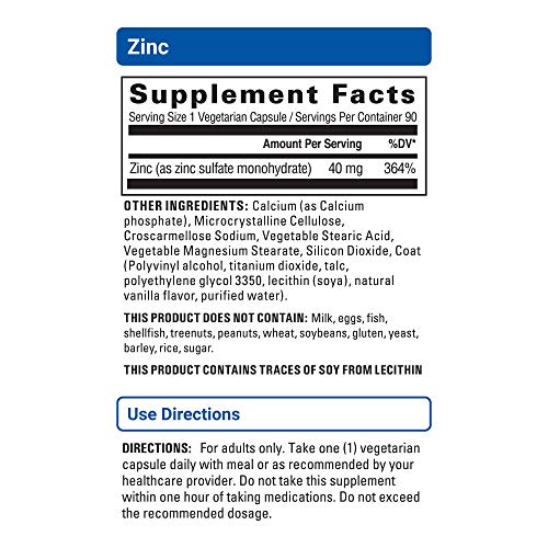 U.S. Doctors’ Clinical High Potency Zinc 40mg with Immune Support for Year-Round Wellness, Natural Formula with Calcium and Magnesium (Packaging May Vary) [3 Month Supply – 90 Tablets]
