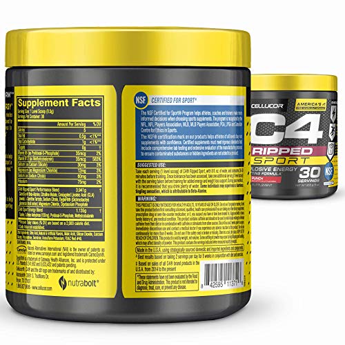 C4 Ripped Sport Pre Workout Powder Fruit Punch | NSF Certified for Sport + Sugar Free Preworkout Energy Supplement for Men & Women | 135mg Caffeine + Weight Loss | 30 Servings