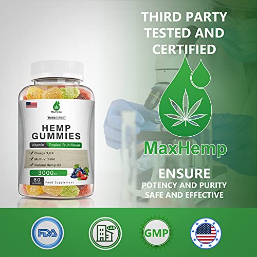 (2 Pack) High Potency Hemp Gummies for Pain Relief and Inflammation - 3,000mg Hemp Gummies Extra Strength Anxiety - Sleep, Stress, Mood, Focus & Energy - Organically USA Zero cbd