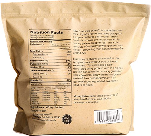 Raw Grass Fed Whey 5LB - Happy Healthy Cows, COLD PROCESSED Undenatured 100% Grass Fed Whey Protein Powder, GMO-Free + rBGH Free + Soy Free + Gluten Free, Unflavored, Unsweetened (5 LB BULK, 90 Serve)