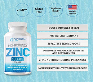 Zinc Sulfate 220 mg Dietary Supplement Tablets - 100 ea (Pack of 2) by Zinc Sulfate