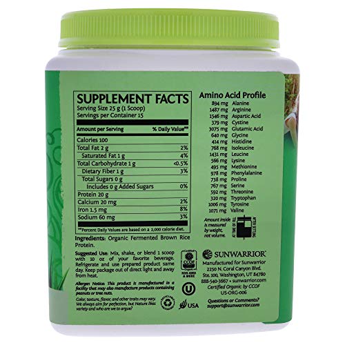 Sunwarrior Classic Vegan Sprouted Brown Rice Protein Powder (15 Servings, Natural)