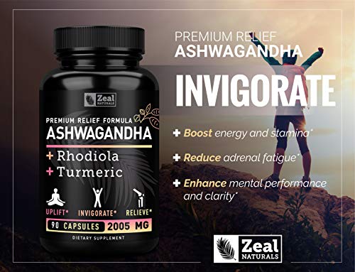 Ashwagandha Complex - Organic Ashwagandha Root Powder + Rhodiola Rosea + Turmeric - 100% Pure Ashwagandha Capsules Supplement - for Adrenal Support, Stress Support