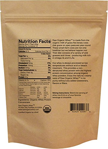 Raw Organic Whey - USDA Certified Organic Whey Protein Powder, Happy Healthy Cows, COLD PROCESSED Undenatured 100% Grass Fed + NON-GMO + rBGH Free + Gluten Free, Unflavored, Unsweetened (12 OZ)