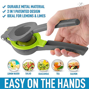 Zulay Metal Lemon Lime Squeezer - Manual Citrus Press Juicer (Gray and Lime Punch)