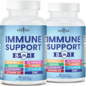 8 in 1 Immune Support Booster Supplement with Elderberry, Vitamin C and Zinc 50mg, Vitamin D 5000 IU, Turmeric Curcumin & Ginger, B6, Echinacea - 120 Count - 2 Pack