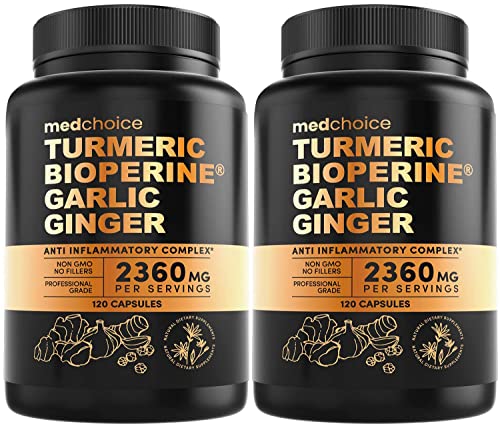 4-in-1 Turmeric Curcumin w Bioperine 2360mg (120 ct) | 95% Curcuminoids, Ginger Root, Garlic Pills, Black Pepper | Anti Inflammatory Joint Pain Heart Health | Made in The USA (120 Count (Pack of 2))