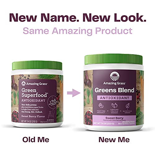 Amazing Grass Greens Blend Antioxidant: Super Greens Powder with Spirulina, Beet Root Powder, Elderberry & Probiotics, Sweet Berry, 60 Servings (Packaging May Vary)