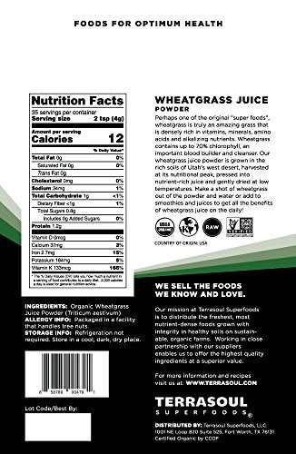 Terrasoul Superfoods Organic Wheat Grass Juice Powder, 5 Ounces - USA Grown | Made From Concentrated Juice | Superior to Wheatgrass