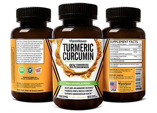 Turmeric Curcumin with BioPerine Black Pepper & 95% Curcuminoids, 1965mg, Maximum Absorption for Joint Support & Healthy Inflammatory Response, Non-GMO Turmeric Capsules, Made in USA - 90 Veg Caps