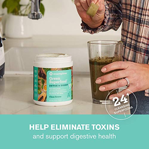 Amazing Grass Green Superfood Detox & Digest: Cleanse with Super Greens Powder, Digestive Enzymes & Probiotics, Clean Green, 15 Servings