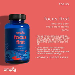 Amply Blends | Focus First | Herbal Supplement | Clarity Support Capsules | 120-Count