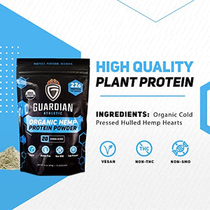 Guardian Athletic - Organic Hemp Protein Powder, Plant Based Protein Powder, Non-GMO, Gluten-Free, and Vegan Protein Powder, 15 Servings, 454g