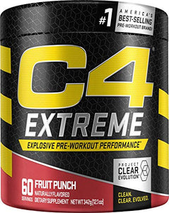 C4 Extreme Pre Workout Powder Fruit Punch | Preworkout Energy Supplement for Men & Women | 200mg Caffeine + Beta Alanine + Creatine | 60 Servings