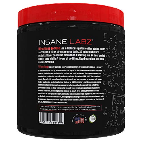 Insane Labz I am God Pre Workout, High Stim Pre Workout Powder Loaded with Creatine and DMAE Bitartrate Fueled by AMPiberry, Energy Focus Endurance Muscle Growth,25 Srvgs, Fruit Punch