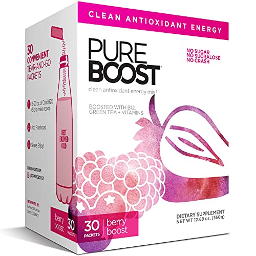 Pureboost Clean Energy Drink Mix + Immune System Support. Sugar-Free Energy with B12, Multivitamins, Antioxidants, Electrolytes (Berry Boost, 30 Count)