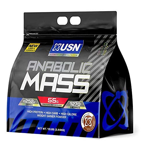 USN Anabolic Mass Chocolate, Sports Nutrition Weight Gainer Supplement, Whey Protein Concentrate, Whey Protein Isolate, Casein, Egg White Protein, MCT derived from Coconut,12 Pound (Pack of 1)