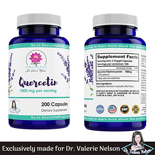 Quercetin 500 mg - 200 Capsules - Absolute Best Value on Amazon - 2 caps is 1,000 mg - Formulated for Dr. Valerie Nelson