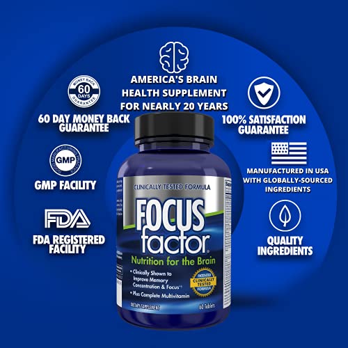 Focus Factor Nutrition for The Brain, Improved Memory & Concentration Supplement, Original, 60 Count, Pack of 2