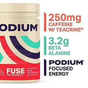 Podium Nutrition, Fuse Pre Workout Powder, Sour Watermelon, 30 Servings, Beta Alanine and Caffeine for Energy, Gluten Free, Soy Free, Dairy Free