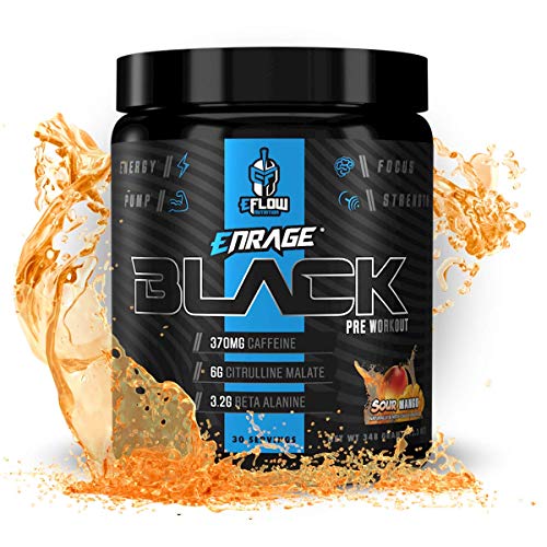 eFlow Nutrition Enrage Black High Stimulant Pre Workout Supplement - Preworkout Powder to Boost Energy, Pumps and Strength - 3 Flavors - 30 Servings (Sour Mango)