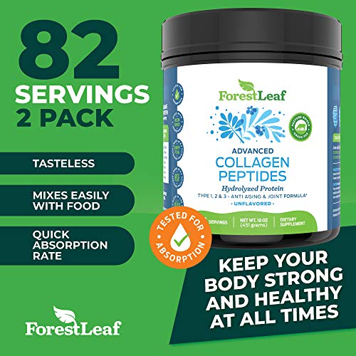 Advanced Hydrolyzed Collagen Peptides – Unflavored Protein Powder - Mixes Into Drinks and Food - Pasture Raised, Grass Fed - for Paleo and Keto; Joints and Bones - 41 Servings - by ForestLeaf