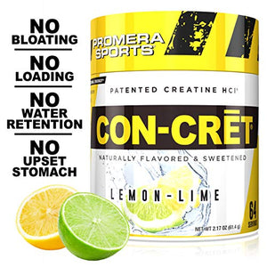 CON-CRET Patented Creatine HCl Lemon-Lime Powder, Stimulant-Free Workout Supplement for Energy, Strength, and Endurance, 64 Servings