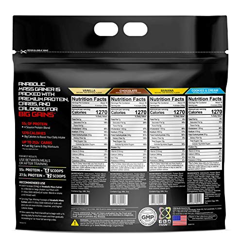 USN Anabolic Mass Chocolate, Sports Nutrition Weight Gainer Supplement, Whey Protein Concentrate, Whey Protein Isolate, Casein, Egg White Protein, MCT derived from Coconut,12 Pound (Pack of 1)