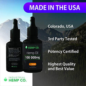 Industrial Hemp Co.100 000 mg | Pure Hemp Oil Drops, Best Hemp Oil for Pain, Stress and Anxiety Relief | USA | 2 Fl Oz (60ml)