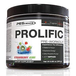 PEScience Prolific Pre Workout Powder, Strawberry Kiwi, 40 Scoop, Energy Supplement with Nitric Oxide