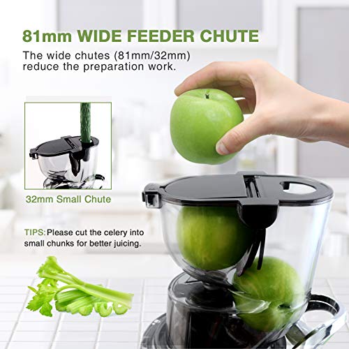 Aeitto Slow Juicer, Slow Masticating Juicer Machine with Big Wide 81mm Chute 900 ml Juice Cup, Cold Press Juicer for Nutrient Fruits and Vegetables, Juicer Machine BPA-Free, Easy to Clean