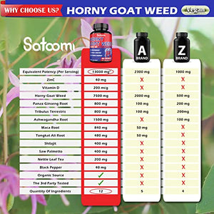 12in1 Horny Goat Weed Capsules 13000 mg with Zn.C, VitaminD, Panax Ginseng Root, Tribulus Terrestris, Ashwagandha Root, Maca Root & More